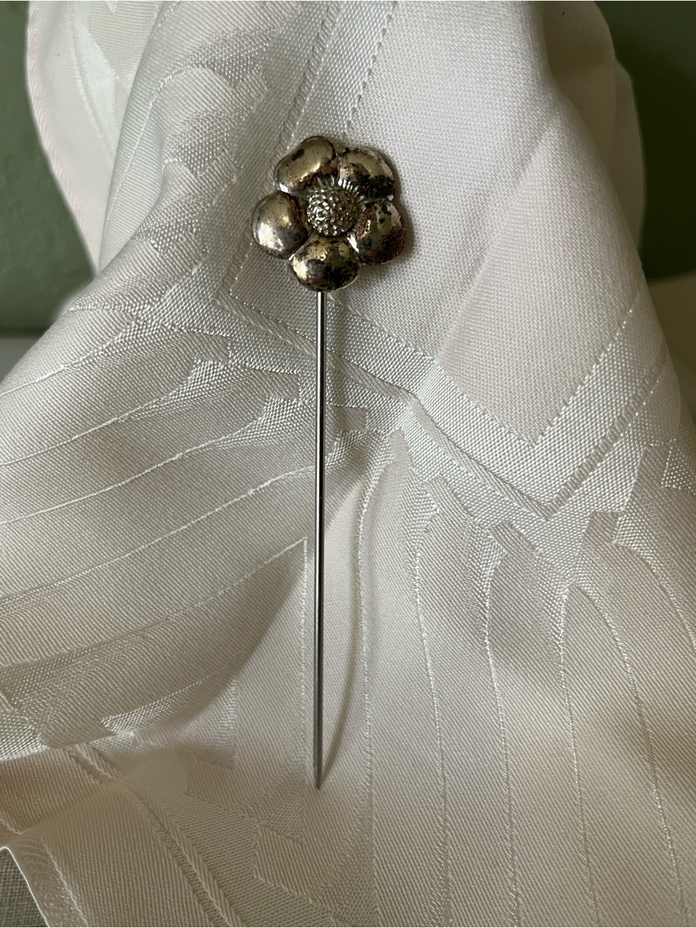 Vintage Silver Tone Flower Stick Pin Mini Hatpin Floral Jewelry 3.5”